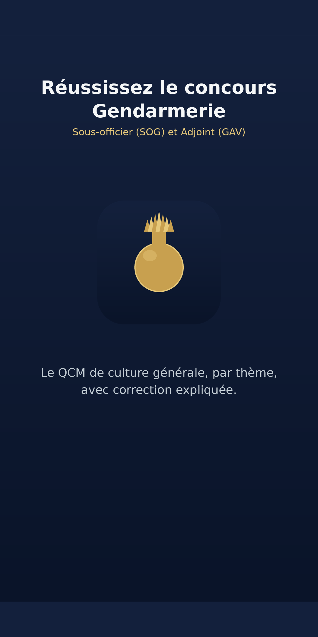 Écran d'accueil d'Objectif Gendarme - commencer avec 10 questions gratuites, sans compte ni abonnement